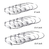 (2'',2.4'',2.6'',Each 5 pcs) 15pcs Expandable Wire Blank Bangle Bracelet for DIY Jewelry Making,Rhodium plated - For Easily Pick