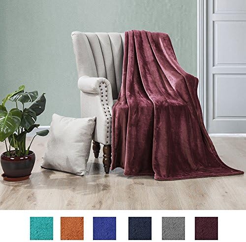 Luxe Manor 50x60 Inch Ultra Soft Flannel Fleece Throw Blanket Lightweight Decortive Fuzzy Plush Microfiber Warm Blanket for Sofas Couches Beds and Office, Red Burgendy