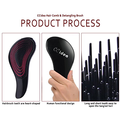 CCidea Detangling Brush - Glide Thru Detangler Hair Comb or Brush - No More Tangle - Adults & Kids (black)