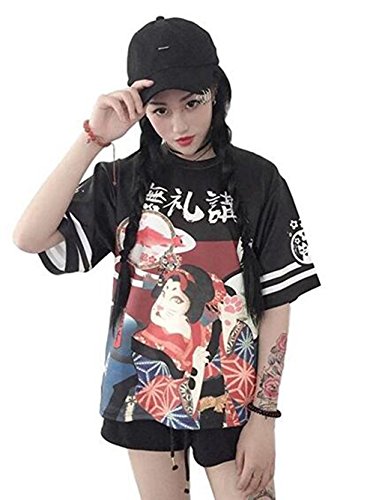 Girl Japanese Street Style Exaggerated Printing Loose T-shirt Student Teenager Tops Letter Harajuku Cloth
