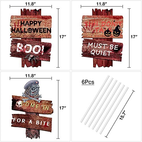 Flagicon Halloween Decorations Outdoor Yard Signs, 3pcs Beware Warning Yard Signs Scary Decor Lawn Signs with Stakes Theme Party Supplies for Outside Garden, Lawn Yard Party Decorations