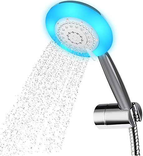 Wotmic All Chrome Water Temperature Controlled Color Changing 5-Setting LED Shower Head Color of LED lights changes automatically according to water temperature