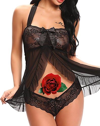 Lingerie Open Front for Women Halter Lace Babydoll Backless Nightgown Sleepwear