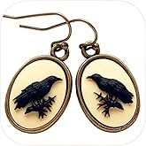 Vintage Oval Crow Earrings for Women Black Raven Earrings Halloween Crow Earring