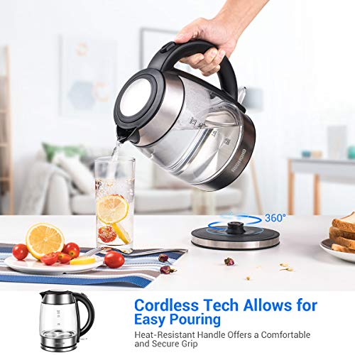 REDMOND Electric Kettle, 1.7L Cordless Glass Tea Kettle BPAFree