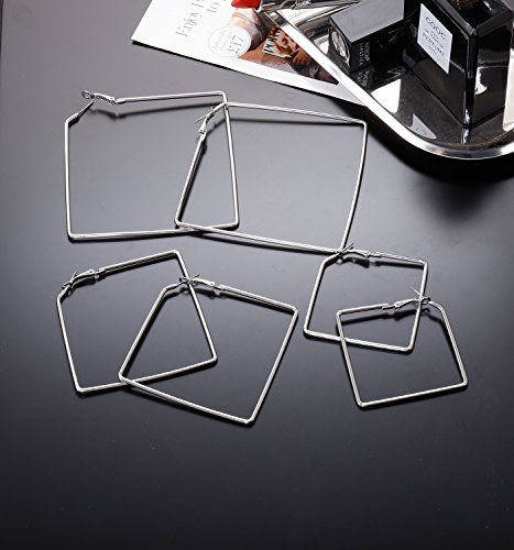 YAHPERN Square Hoop Earrings 3 Pairs Geometric Hoop Earrings Dangle Earring Set for Women Girls (Gold) - Thumbnail 5