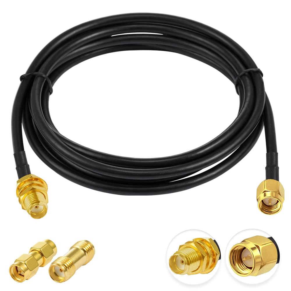 Vecys Cable SMA Male to Female Bulkhead RG58 10ft /3M RF Coaxial Cable + 2pcs SMA Adapters Kits for Router Antenna Signal Enhancer Wireless Adapter