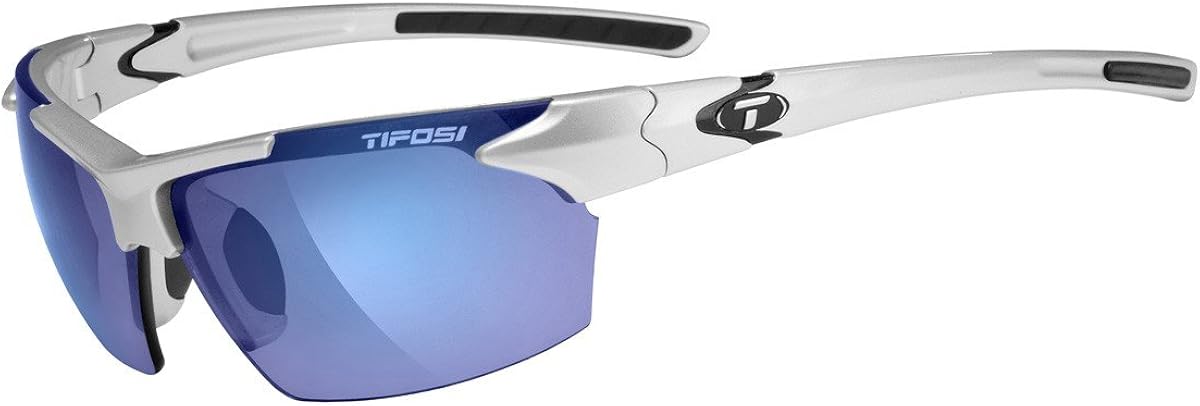 Tifosi Jet 0210400677 Wrap Sunglasses,Metallic Silver Frame/Smoke & Blue Lens,One Size: Clothing