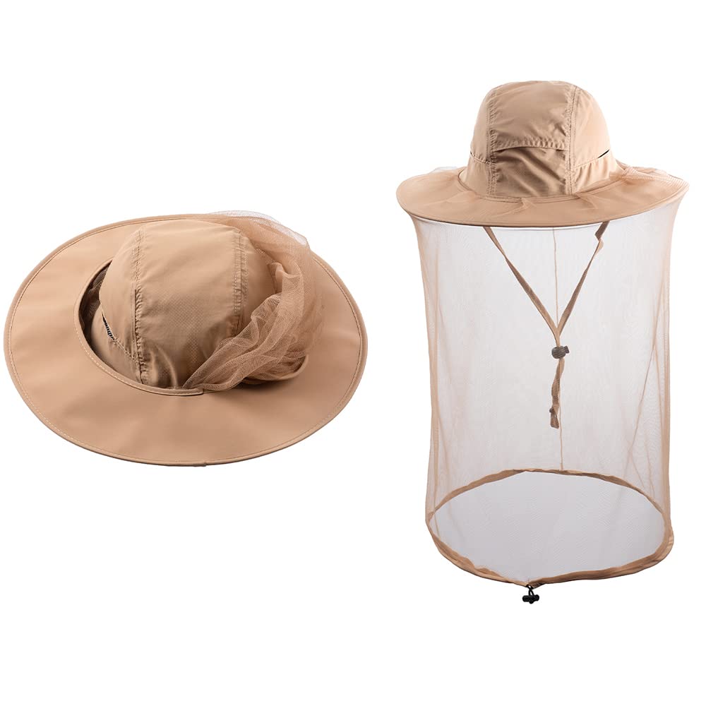 Photo 1 of Bee Keeping Beekeeper Veil hat gnats Insect Bug Mosquito Fishing Gardening Cap with Head net Netting mesh Hood for Men Women Khaki