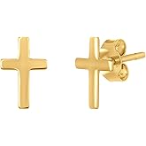 Cross Stud Earrings in .925 Sterling Silver Plated Rhodium and in 18K Gold Plated I Religious Small Earrings for men and women 0.4 x 0.2 inch I Hypoallergenic Earrings I Gift for Women Men