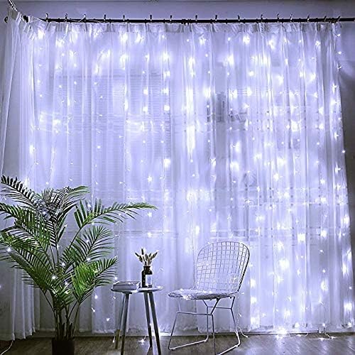 DLIUZ UL Safe 304 LED 9.8FT Linkable Curtain Lights Icicle Lights Fairy String Lights with 8 Modes for Christmas Wedding Party Family Patio Lawn Decoration (White) (White)