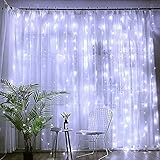 DLIUZ UL Safe 304 LED 9.8FT Linkable Curtain Lights Icicle Lights Fairy String Lights with 8 Modes for Christmas Wedding Party Family Patio Lawn Decoration (White)