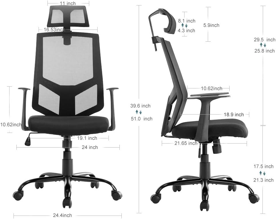 SMUGDESK Ergonomic Lumbar Support Mesh High Back Office Desk Task Chair, Black: Furniture & Decor