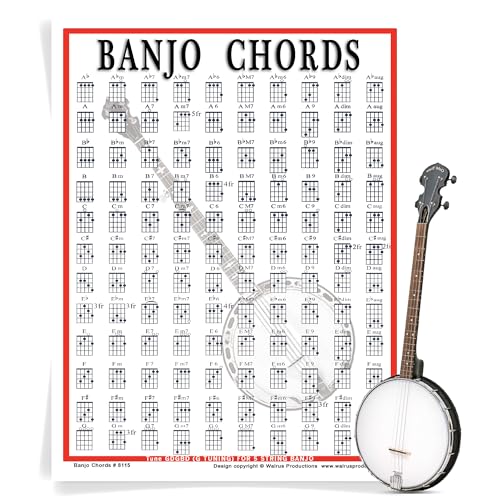 Mini Banjo Chord Chart Poster Laminated Banjo for Beginners and