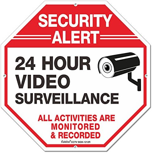 Outdoor Video Surveillance Sign -12" X 12" Octagon Rust Free 0.40 Aluminum Reflective Sign for Home Business CCTV Security Camera, UV Protected & Waterproof