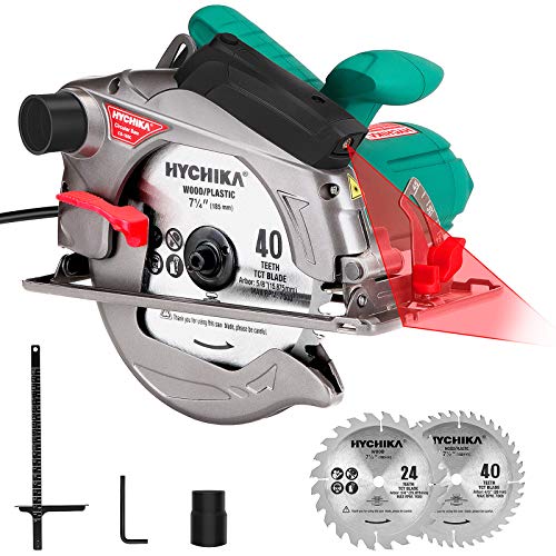 Circular Saw with Laser Guide,HYCHIKA 1500W/12.5A Corded Electric Saw with 4700RPM, 2Pcs Blades