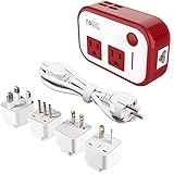 FOVAL Power Step Down 220V to 110V Voltage Converter with 4-Port USB International Power Travel Adapter in UK European Italy