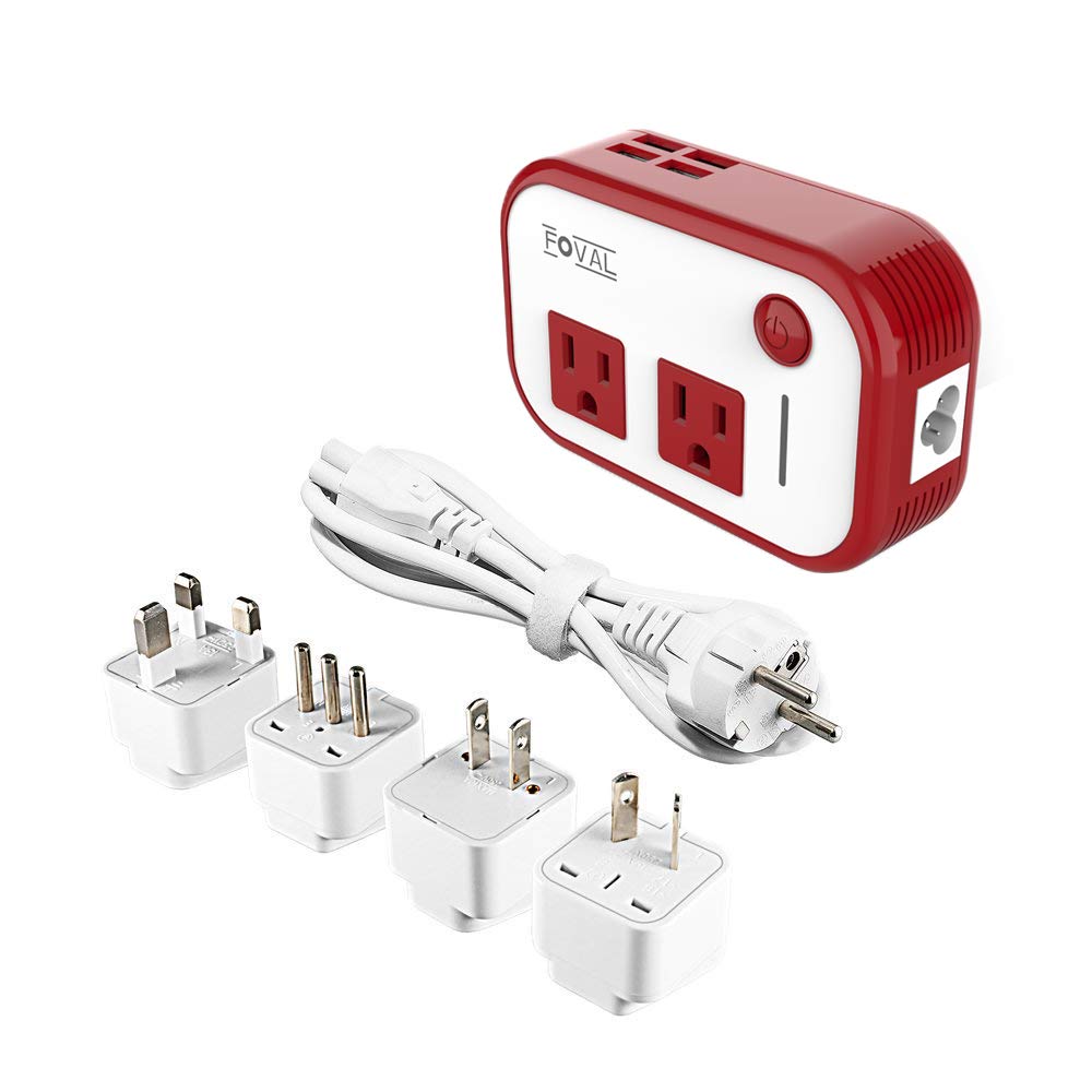 Photo 1 of FOVAL Power Step Down 220V to 110V Voltage Converter with 4-Port USB International Power Travel Adapter in UK European Italy Asia More Than 150 Countries Over The World(Red)
