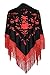 La Senorita Spanish Flamenco Dance Shawl black with red flowers and fringes