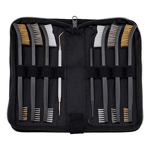 BOOSTEADY Gun Cleaning Brush & Pick Kit in Zippered Organizer Carry Case (8 Pieces) - Double End Brass Steel Nylon Bristle Brushes & Metal Polymer Picks