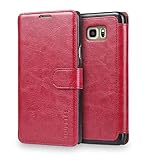Mulbess Vintage Series Ultra Slim Leather Flip Cover with Credit Card Slot for Samsung Galaxy Note - Wallet Wine Red