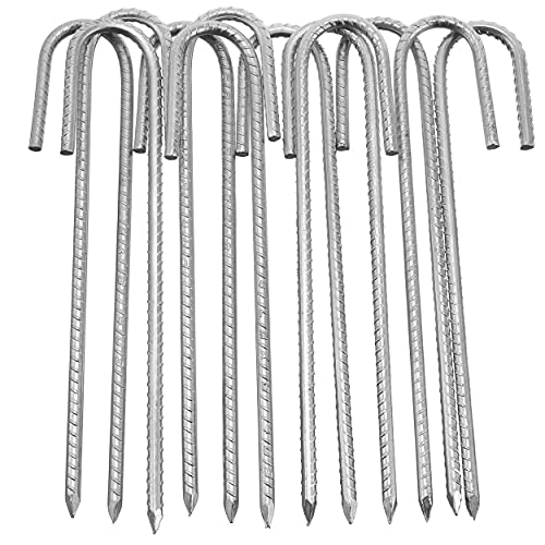 Galvanized Rebar Stakes, 12 inch Heavy Duty Ground Stakes J Hooks for