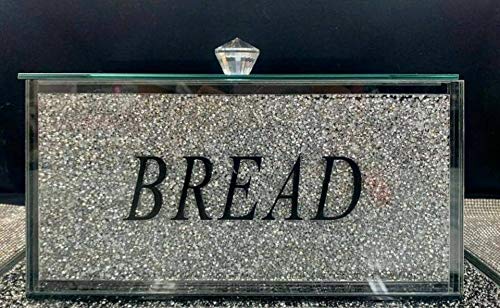 TOV® XL Silver Crushed Diamond Crystal Mirrored Bread Bin Container Kitchen