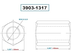 Vertex 3903-1317 M18 X 2.5 48mm Long Coupling Nut