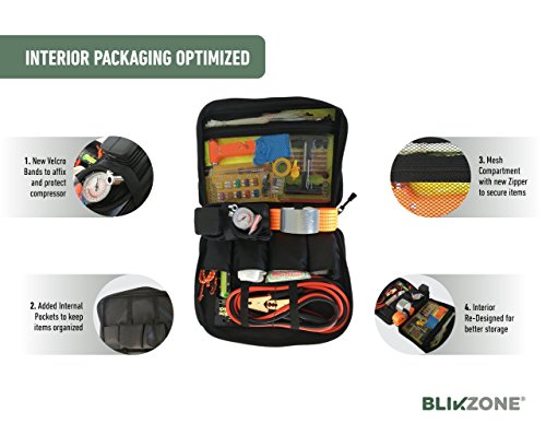 Blikzone Camo Bundled Auto Roadside Assistance Emergency Car Kit-82 Essentials Pc: Digital Pressure Gauge, Portable Air Compressor, Jumper Cables, Tire Repair Kit, Tow Strap, LED Flash Light & More - Thumbnail 5