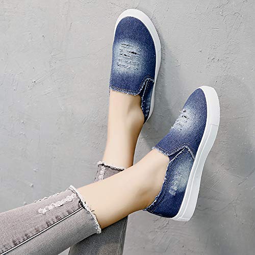 Londony ♪✿ Women's Fashion Distressed Denim Casual Comfortable Shoes Slip on Sneakers - Thumbnail 3