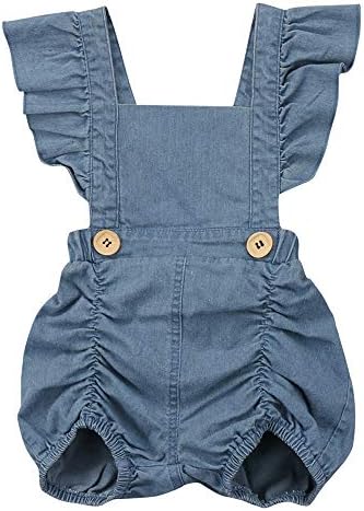 KOROTUS COLLECTION Denim Jumpsuit for Baby Girl Ruffle Romper Jeans Dress One Piece Bodysuit for Baby
