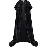 TOONRAIN Witch Cloak Velvet Hooded Cape Vampire Cape Witch dress for Halloween Sorceress Cosplay for Adult Women(140,Black)