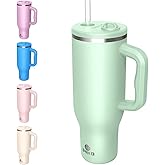 34HD 40 oz Stainless Steel Tumbler - Leakproof Insulated Water Bottle with Handle, Magnetic Lid and Flexible Straw - Iced for 48 Hours – Perfect for Men, Women, Birthday Gift, Green - Matcha Whisper