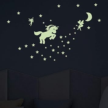 Amazon Com Glowing Stars Stickers For Ceiling Unicorn Moon Star