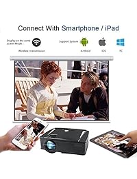 WEILIANTE Proyector inalámbrico de 2200 lúmenes, WiFi LCD Mini proyector de película para casa al aire libre, Full HD portátil, WiFi directamente conectado con smartphones, 50.000 horas de vida de la lámpara, soporta HDMI, VGA,AV,USB,SD