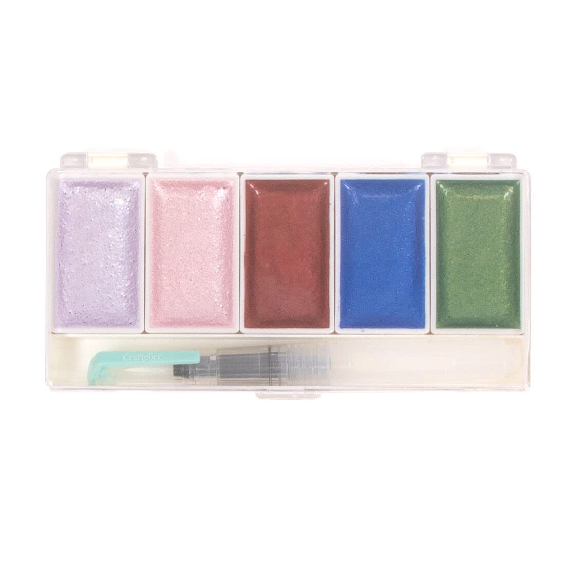 Craftelier - Set of 5 Vintage Metallic Watercolor Colours + Brush with Water Tank | Ideal for Scrapbooking and Crafts Projects | Palette Size 14 x 6.5 cm - Size Godet 4.5 x 2.5 cm