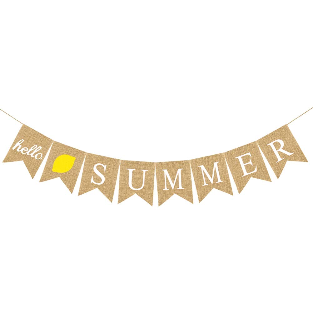 Amosfun Hello Summer Banner Hessian Garland with Mango Pattern for Tropical Party Decorations on the Beach
