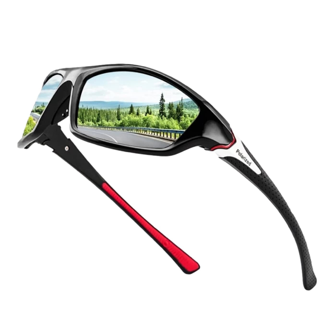 No Name Ltd Wraparound All Sport Sunglasses for Men Woman Polarized (Black & Red)