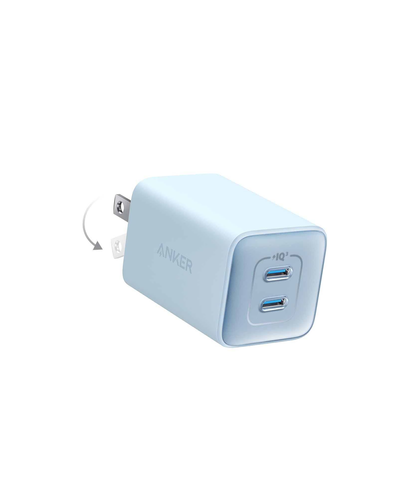 Anker Nano Charger, 47W 2 Port Compact Foldable GaN USB C Charger for iPhone 17/16, Galaxy, Pixel, Compatible with MagSafe (Blue)