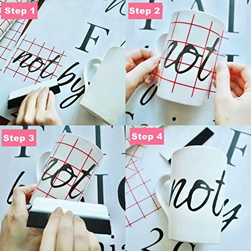 Airbin Vinyl Transfer Paper Tape Roll, Medium Tack 12 Inch x 50 Feet/Clear with 1" Square Red Alignment Grid and Free Gift-Squeegee/Perfect for Silhouette Cameo, Cricut Adhesive Vinyl for Decals