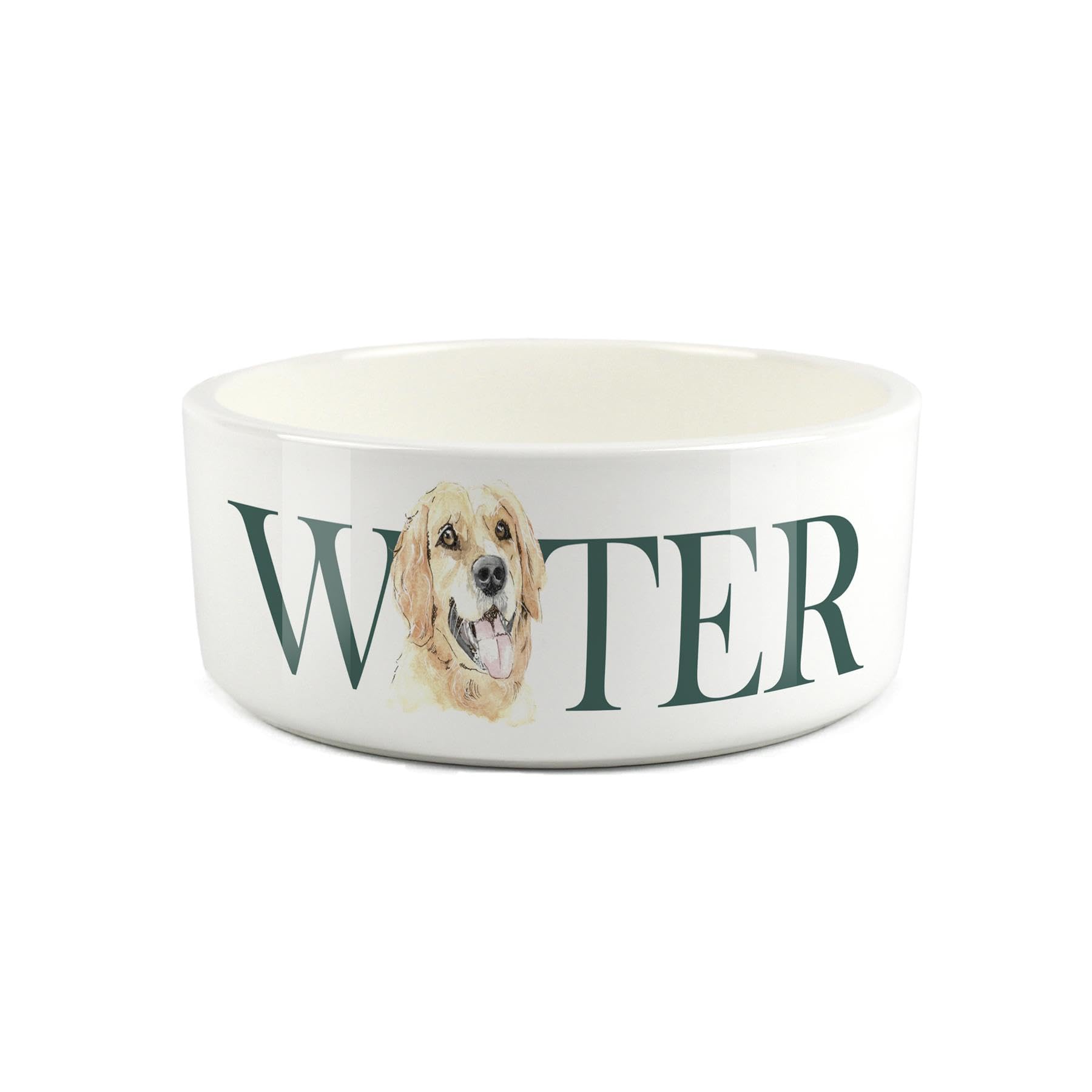 Golden Retriever Pet Bowl - Large Ceramic Water Bowl - White Water Dish For Dogs