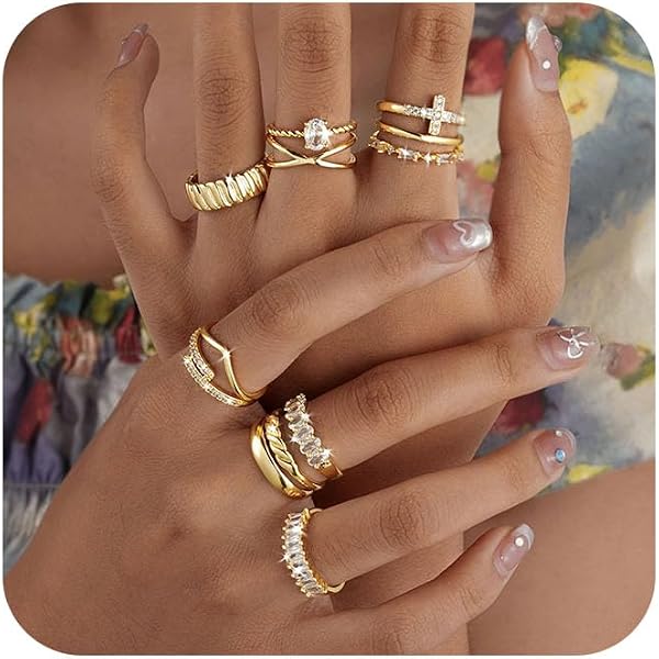 Attachable Ring Stackable Ring Set 10 Pack 14K Gold Plated Stackable Rings For Women ...