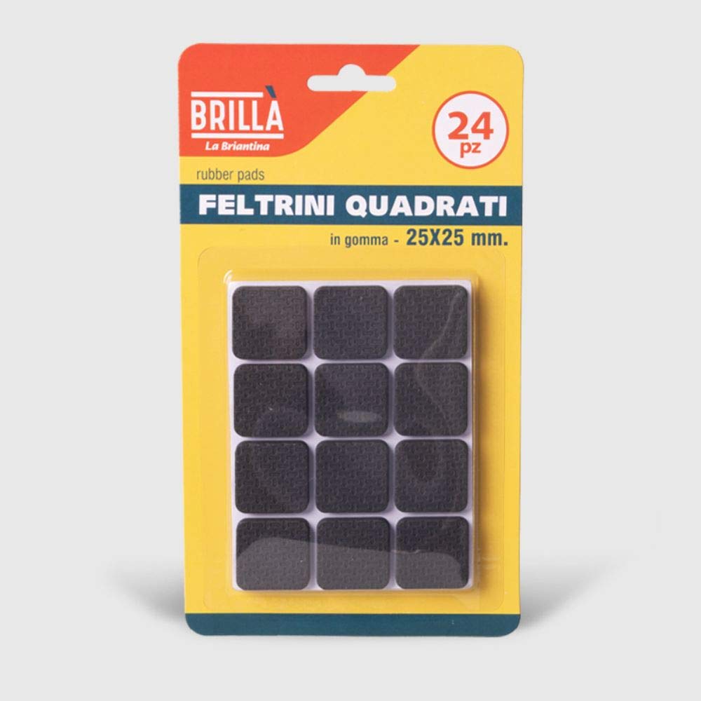 La Briantina 24 x 2.5 cm Square Rubber Felt Pads for Furniture and Floors - Walnut Colour - 2.5 x 2.5 cm