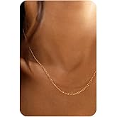 Krfy 14K Gold Plated Chain Necklace for Women Trendy - 925 Sterling Silver Clasp Dainty Choker Necklace 14/16/18/20 inch Thin Simple Box Figaro Chain Herringbone Necklace Jewelry for Women