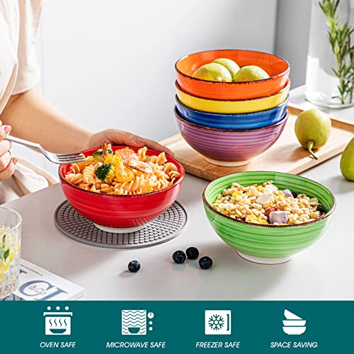 vancasso Bonita Cereal Bowls Set of 6, 27 oz/820 ml Ceramic Soup Bowls, Serving Bowls for Salad, Noodle, Porridge, Rice, Dishwasher & Microwave Safe, Warm Color