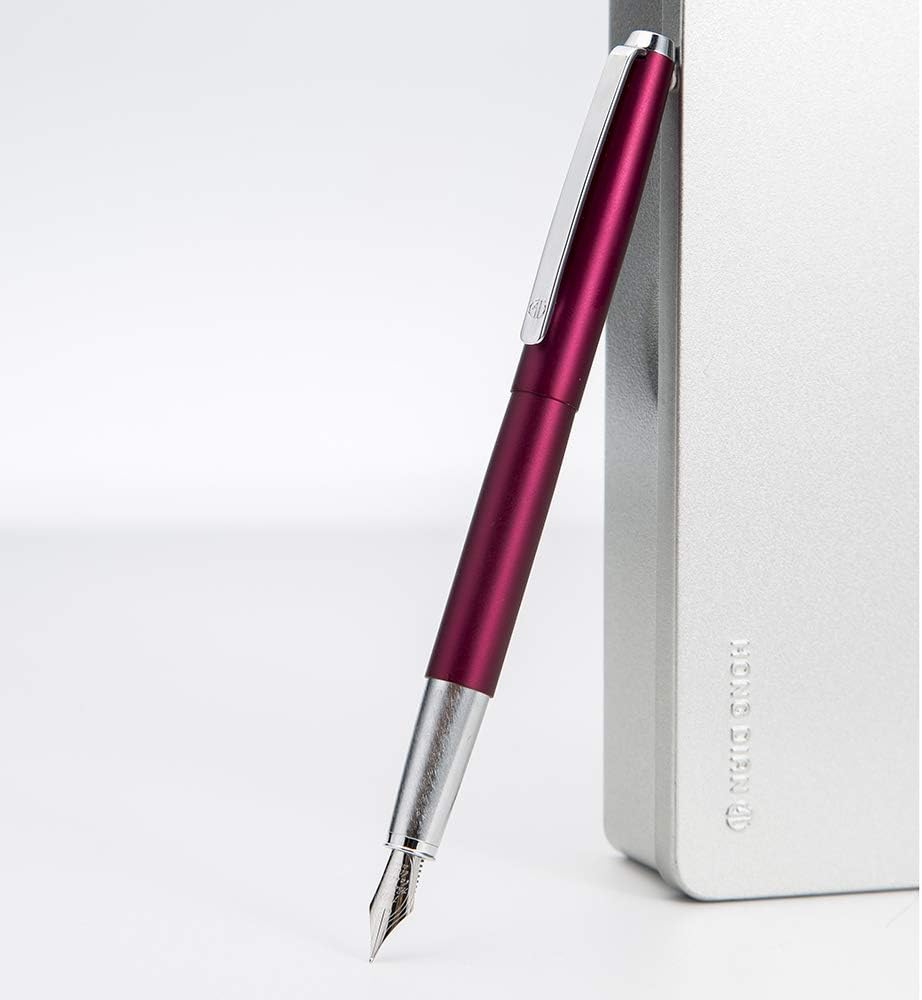 HongDian 525 Purple Red Metal Fountain Pen, Extra Fine Nib Classic Pen Includes Metal Pen Case and Refillable Converter - Image 5