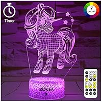 ZOKEA Unicorn Gifts, Unicorn Toys for Girls 7 Colors Changing 3D Unicorn Night Light with Remote Control & Smart Touch & Timer, Birthday for Girls Age 2 3 4 5 6 7+ Year Old Girl Gifts