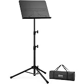 Vekkia Professional Portable Sheet Music Stand | Folding Adjustable Holder/with Carrying Bag/Sturdy for Instrumental Performance, Band &amp; Travel
