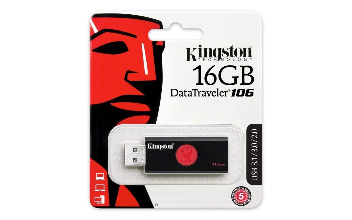 Kingston DataTraveler 106 DT106/16 GB USB 3.0, Flash Drive, 16 GB, Black-on-Red