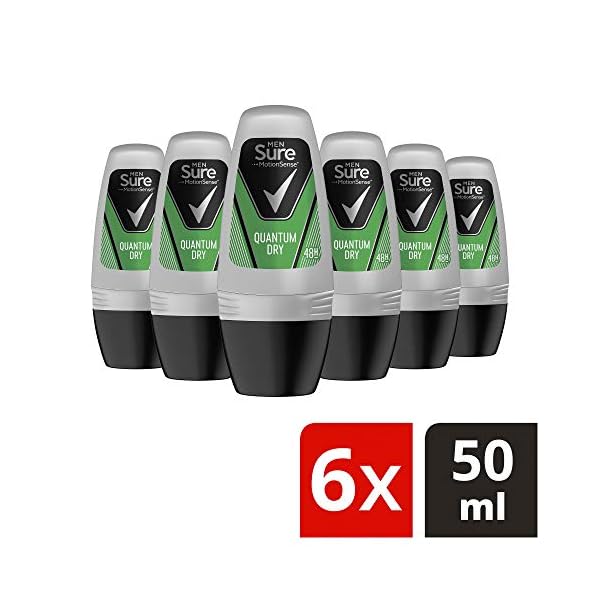 Sure-Men-Quantum-Strong-Dry-Antiperspirant-Roll-On-Deodorant-For-Men-Clean-And-Long-Lasting-Protection-And-Freshness-Anti-Sweat-And-Body-Odour-Large-Pack-6-x-50ml Sure Quantum Dry 48h protection against sweat and odour Anti-perspirant Roll On MotionSense technology deodorant for Men…